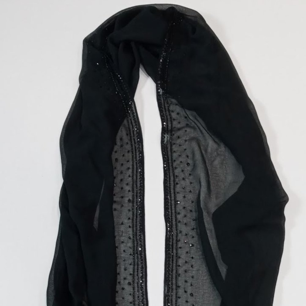 Valerie Stevens Black Beaded Scarf Shawl